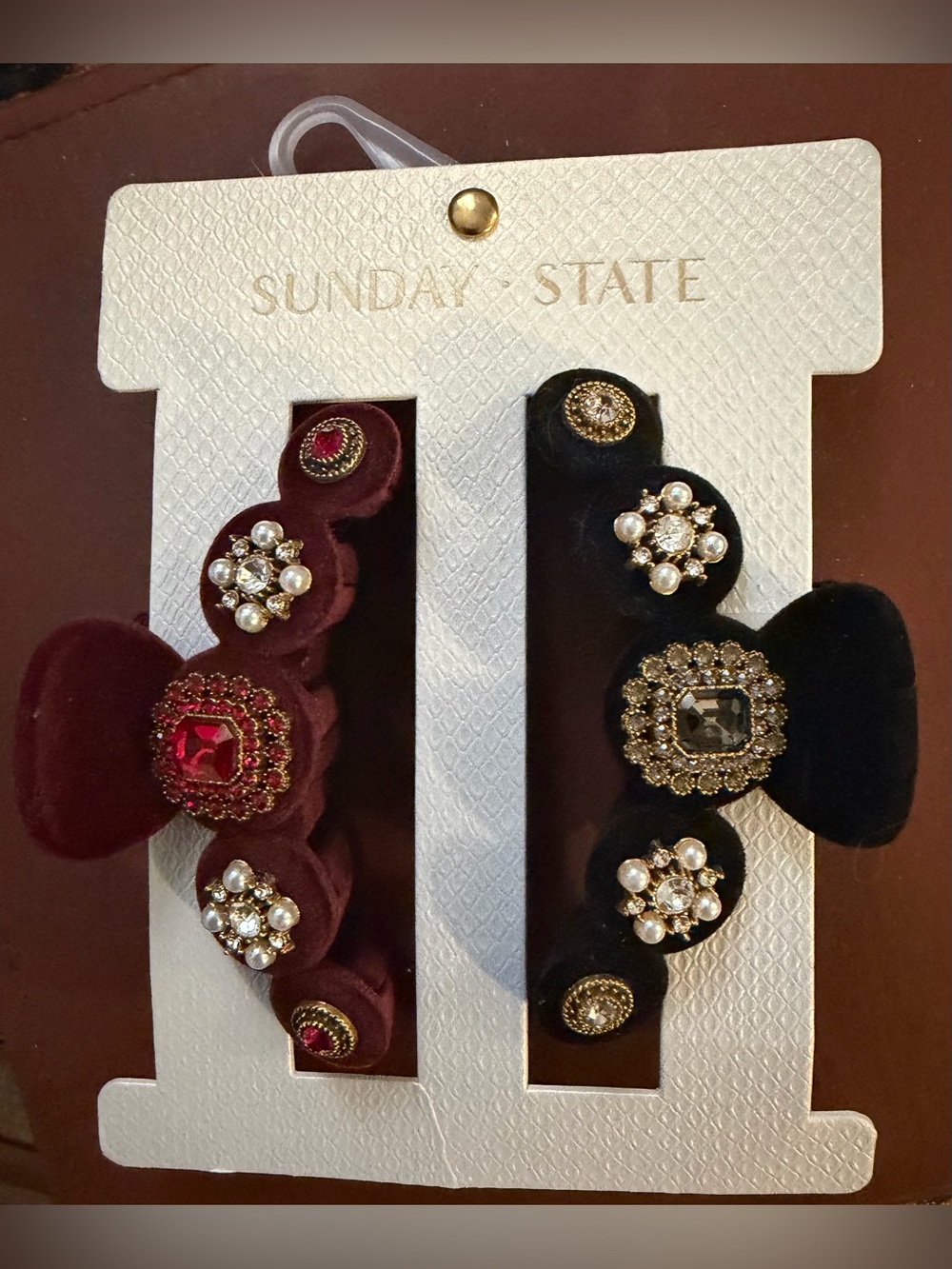 Sunday State Velvet Decorative Button Cluster Hair Clips - Burgundy & Black